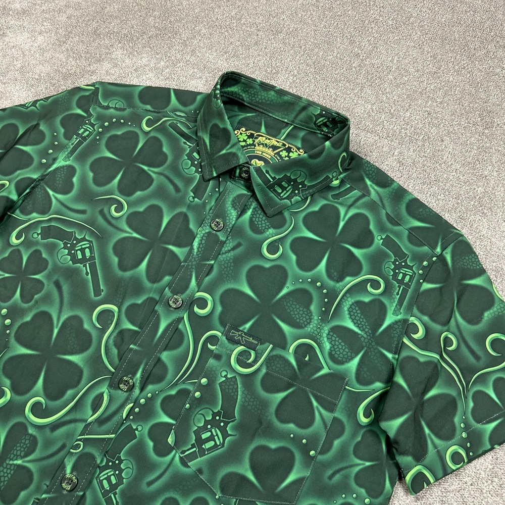 Retro Rifle Shirt Mens XS The Irish Performance Stretch Button Up Green Clovers